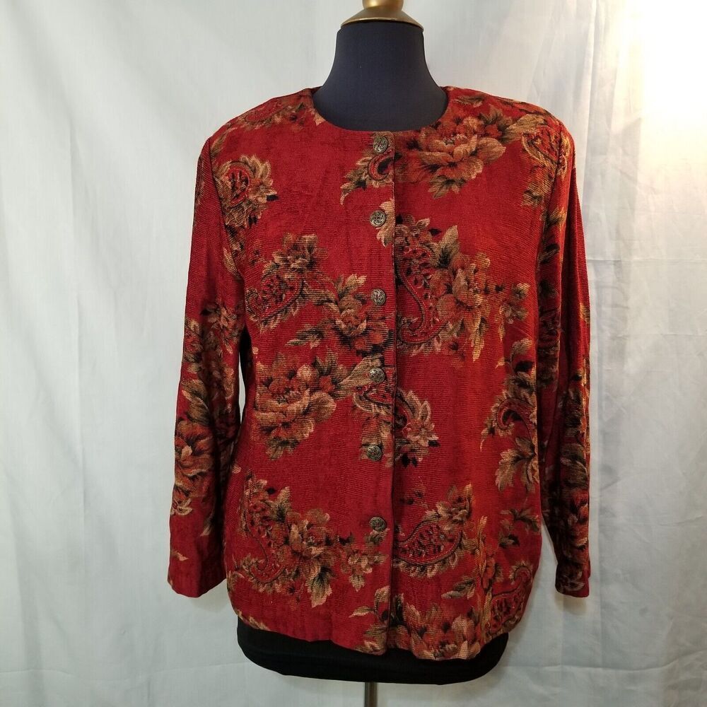 Vintage Alfred Dunner Floral Tapestry Jacket Blazer Old Money Red Women's 14